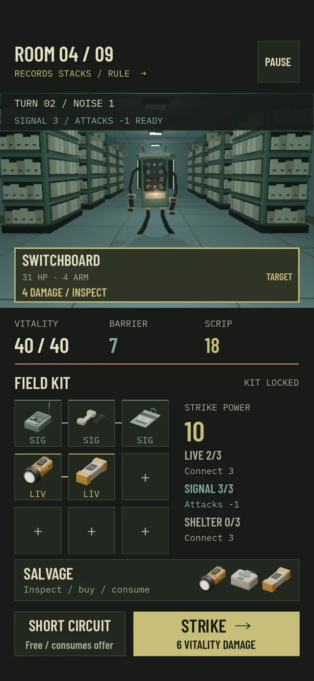 Switchboard in Records Stacks, with SIGNAL connected and its next four-damage response visible